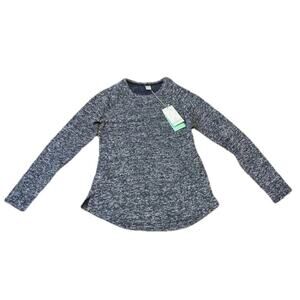 Aventura Crew Neck Midweight Fleeced Curved Hem Black Marled Top Size XS NWT